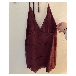 Purple eyelet halter top